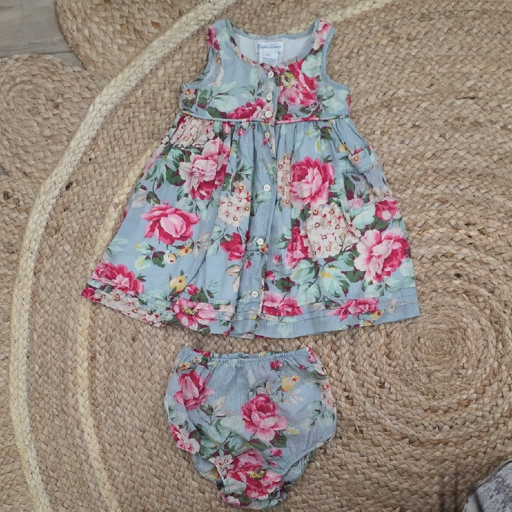 Ralph Lauren Pink and Green Floral Baby Dress
